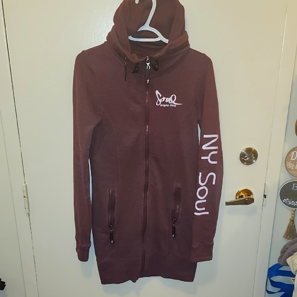 TRIPLE FIVE SOUL Long High Necked Sweater, EUC, Size M, Burgandy